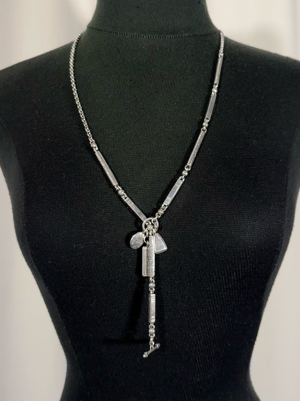 Vintage Brighton Etched Silver Bar Chain Necklace